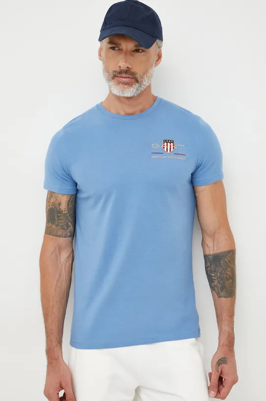 μπλε Βαμβακερό μπλουζάκι Gant Ανδρικά