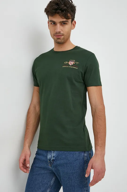 πράσινο Βαμβακερό μπλουζάκι Gant Ανδρικά