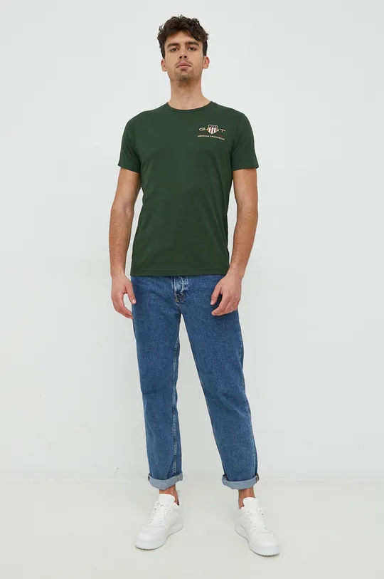 Βαμβακερό μπλουζάκι Gant πράσινο