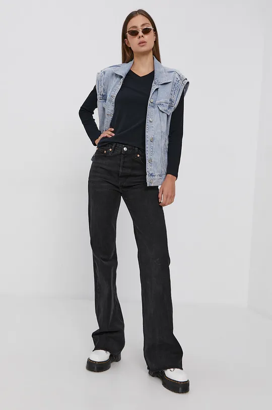 Cross Jeans - Tričko s dlhým rukávom tmavomodrá