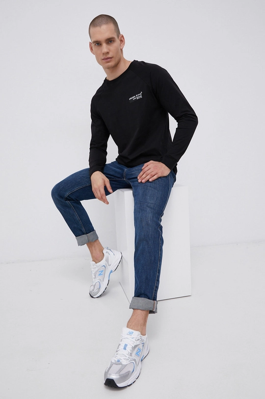 Cross Jeans Longsleeve bawełniany czarny