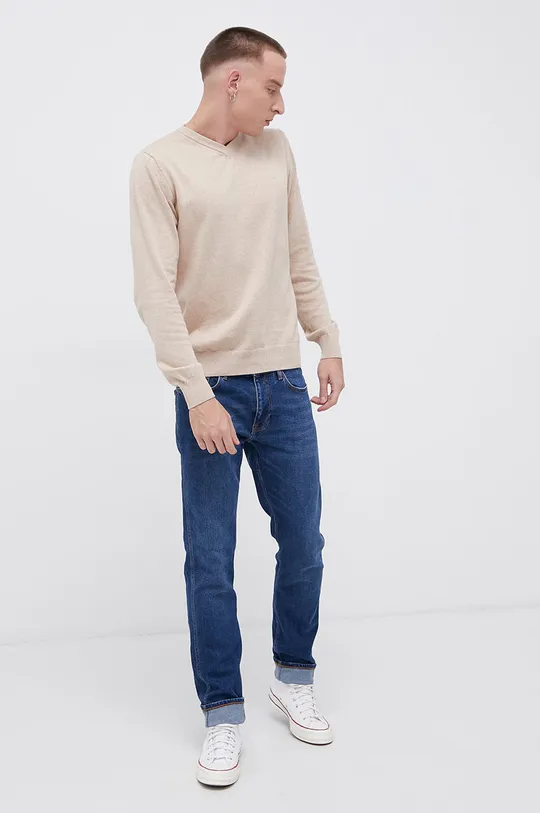Cross Jeans Sweter bawełniany beżowy