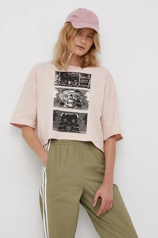 różowy Volcom T-shirt bawełniany x Animoscillator Damski
