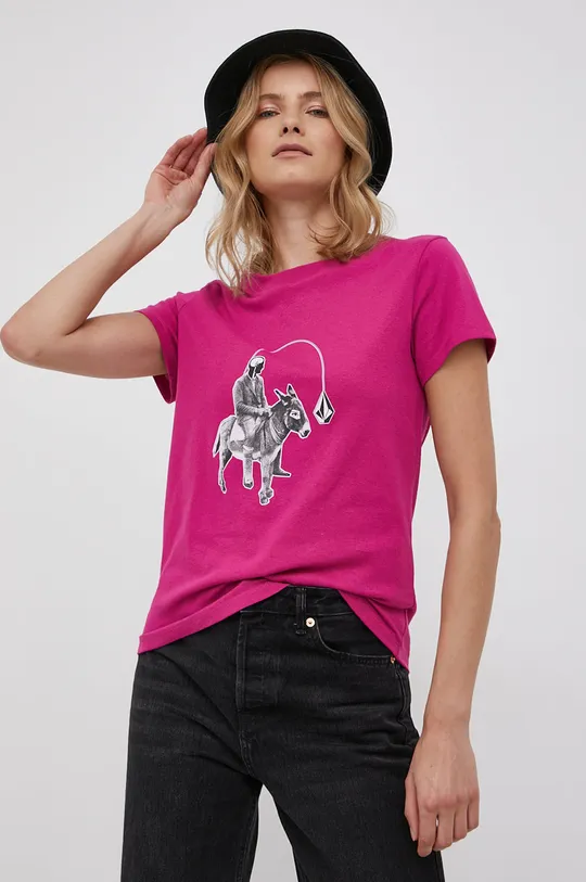 różowy Volcom T-shirt bawełniany Damski
