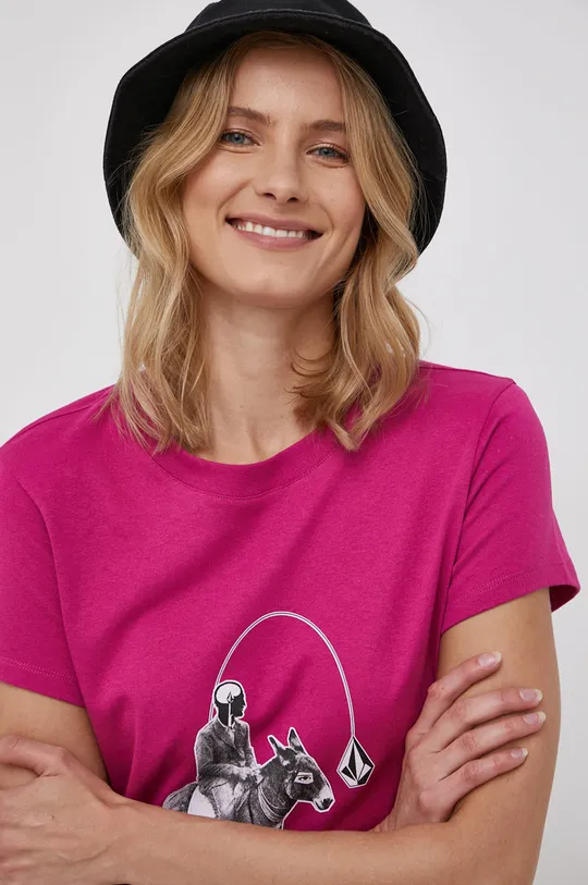 różowy Volcom T-shirt bawełniany