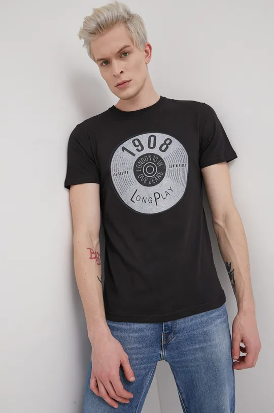 czarny Lee Cooper T-shirt bawełniany Męski