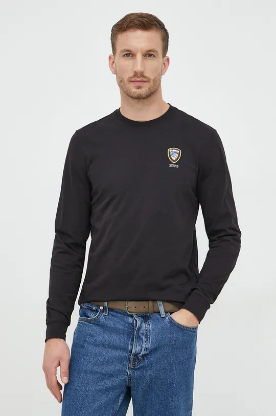 čierna Bavlnené tričko s dlhým rukávom Blauer