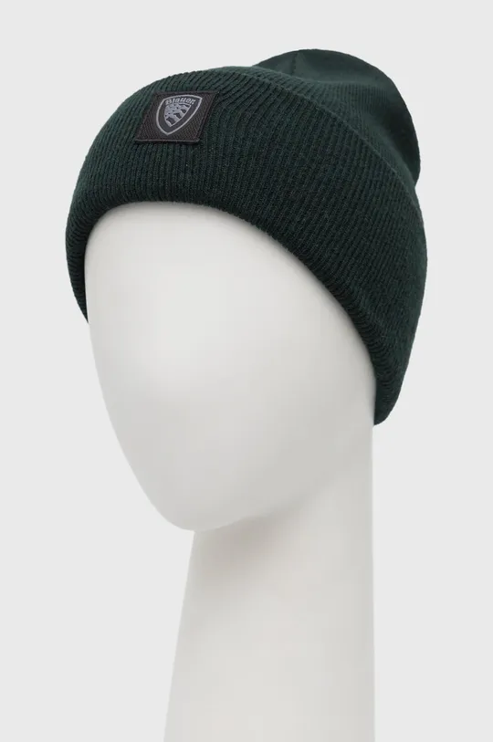 Blauer czapka z domieszką wełny zielony