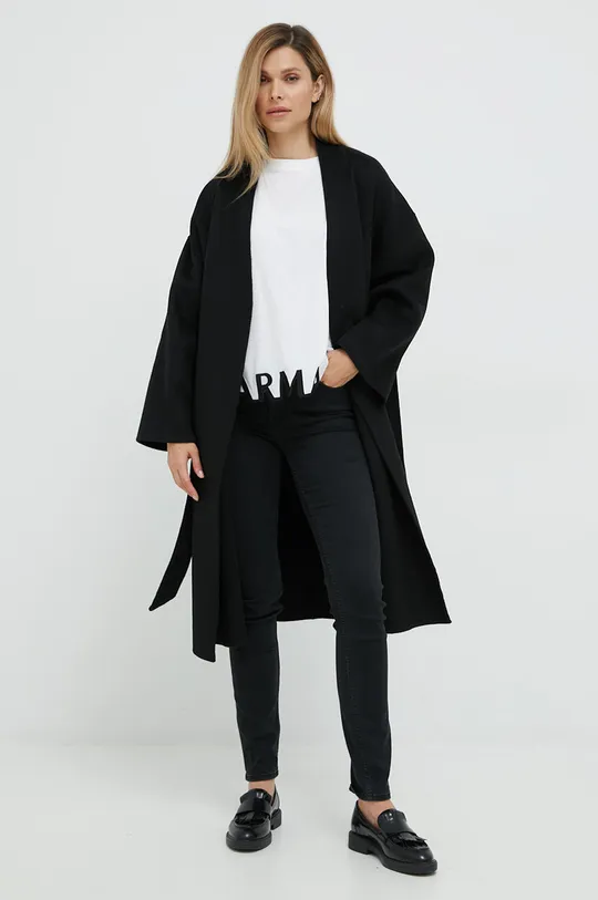 Μάλλινο παλτό Silvian Heach μαύρο