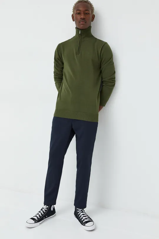 Βαμβακερό πουλόβερ Cross Jeans πράσινο