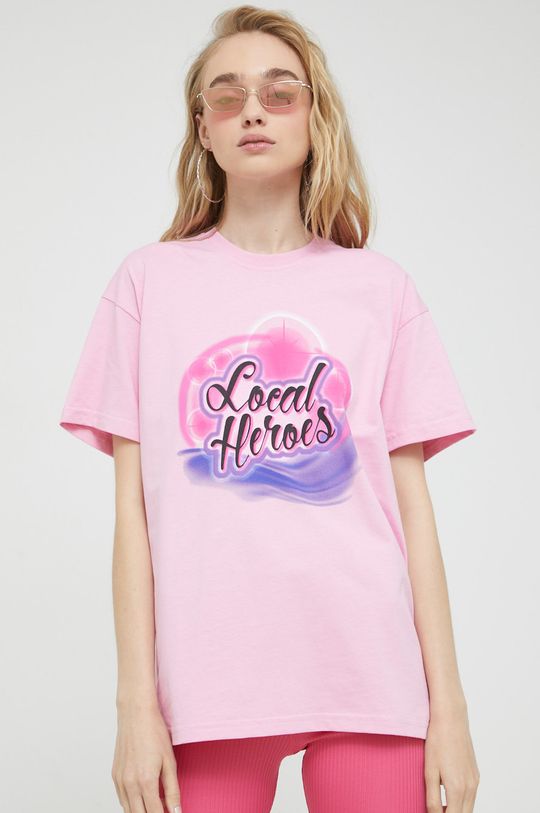 różowy Local Heroes t-shirt bawełniany Damski