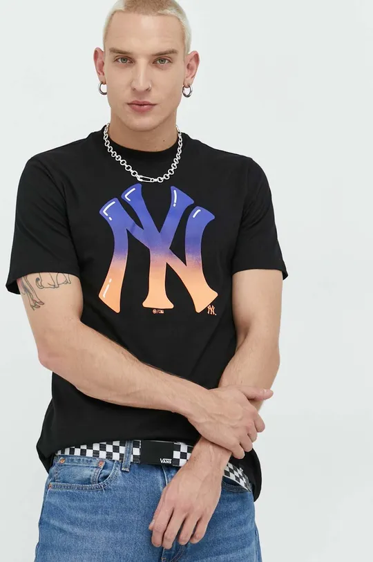 чёрный Хлопковая футболка 47brand Mlb New York Yankees