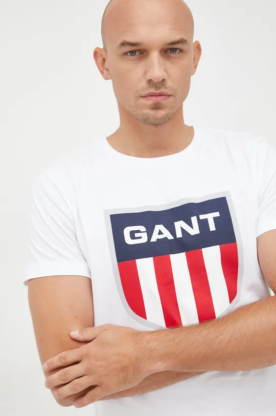 biały Gant t-shirt bawełniany