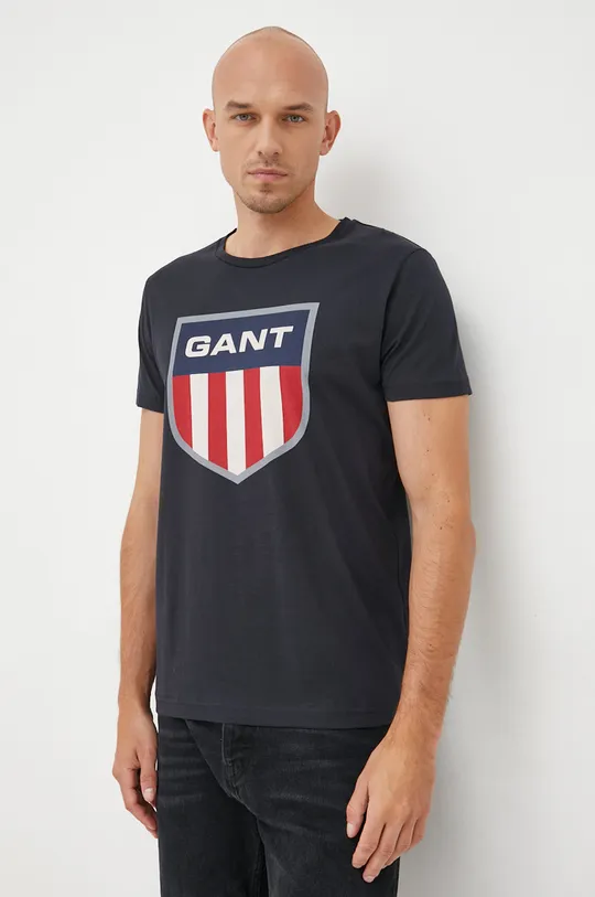μαύρο Βαμβακερό μπλουζάκι Gant Ανδρικά