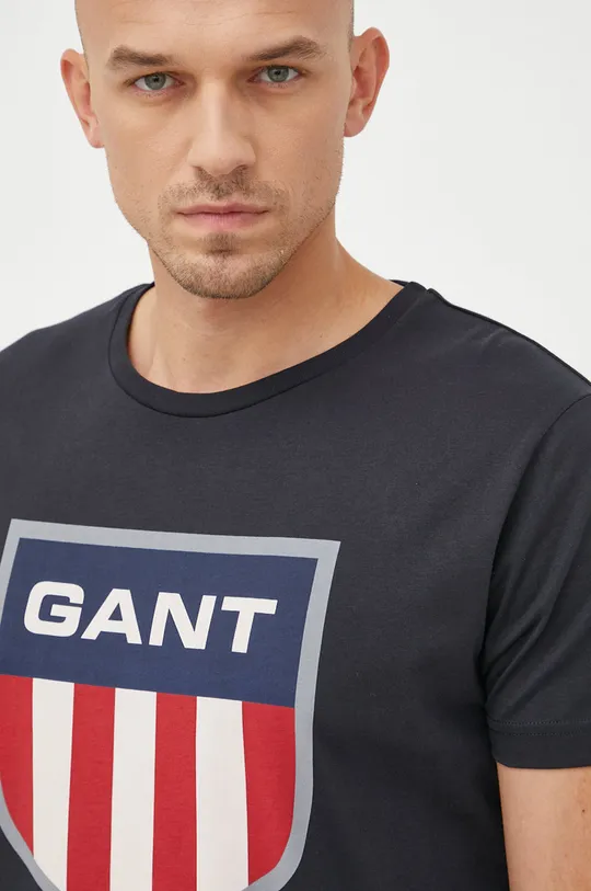 czarny Gant t-shirt bawełniany