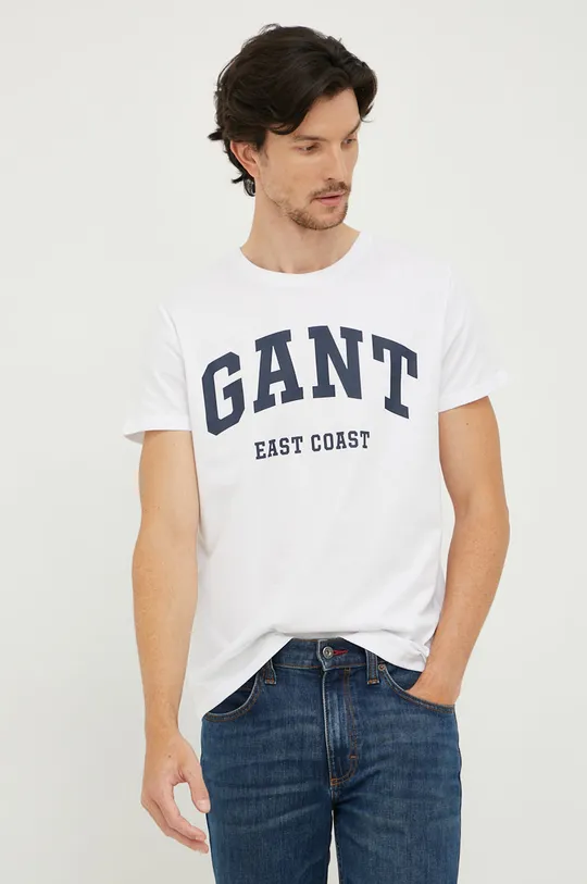 λευκό Βαμβακερό μπλουζάκι Gant Ανδρικά