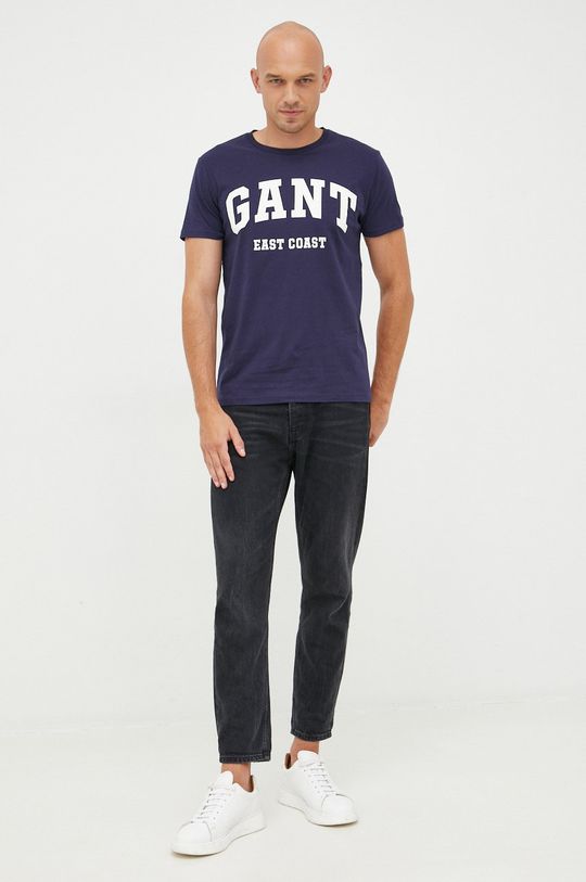 Bavlněné tričko Gant námořnická modř