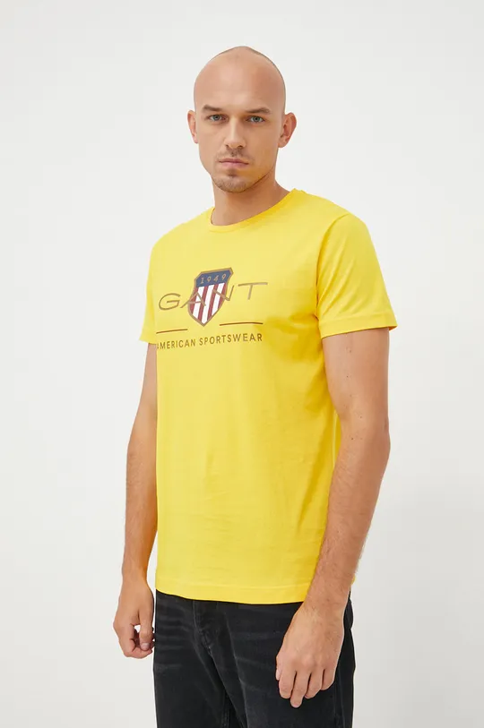 κίτρινο Βαμβακερό μπλουζάκι Gant Ανδρικά
