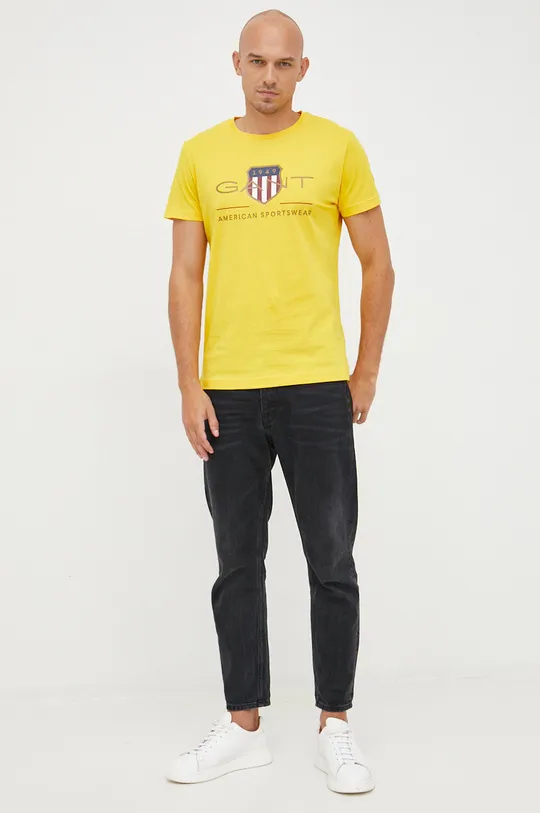 Βαμβακερό μπλουζάκι Gant κίτρινο