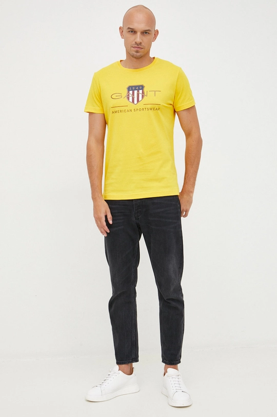 Gant t-shirt bawełniany żółty