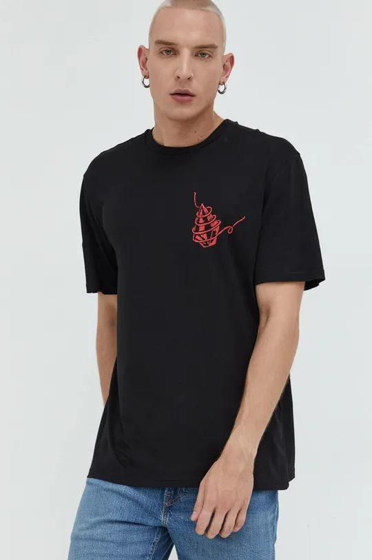 Βαμβακερό μπλουζάκι Volcom μαύρο