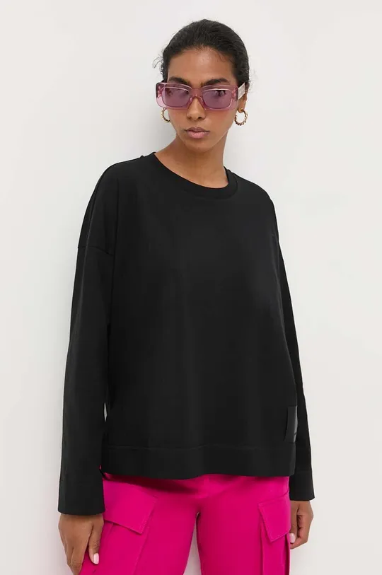 Βαμβακερή μπλούζα με μακριά μανίκια Liviana Conti μαύρο