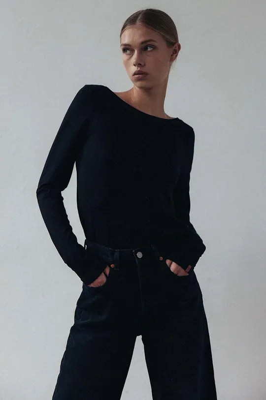 Βαμβακερή μπλούζα με μακριά μανίκια MUUV. μαύρο