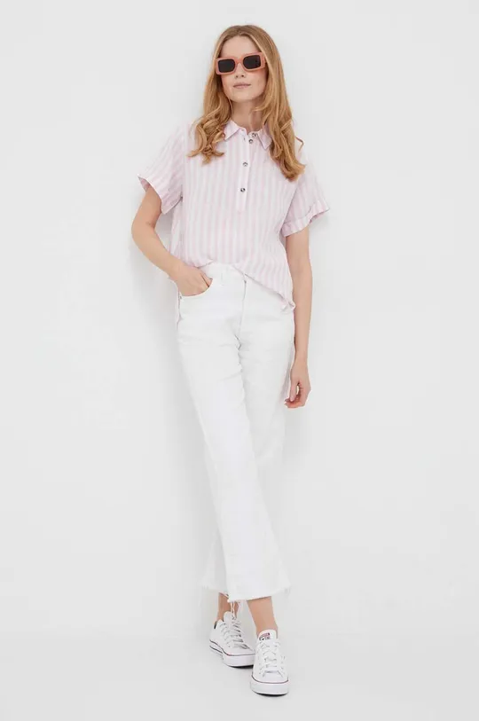 Λευκή μπλούζα Rich & Royal ροζ