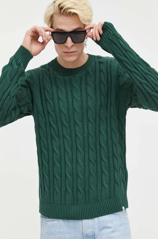 πράσινο Βαμβακερό πουλόβερ Solid Ανδρικά