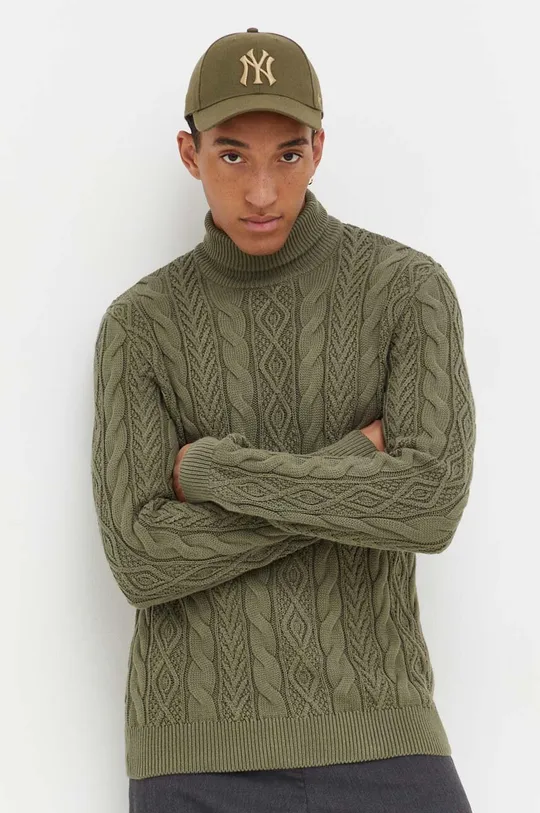 πράσινο Βαμβακερό πουλόβερ Solid