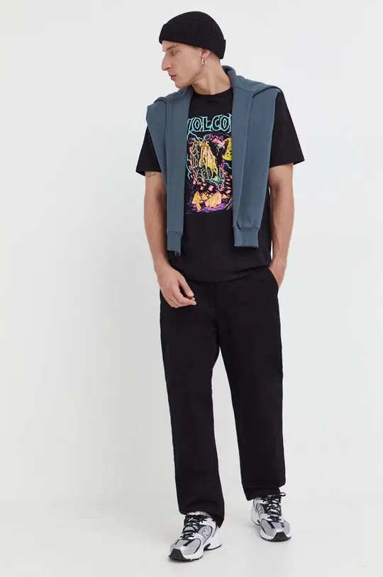 Βαμβακερό μπλουζάκι Volcom x Max Sherman μαύρο