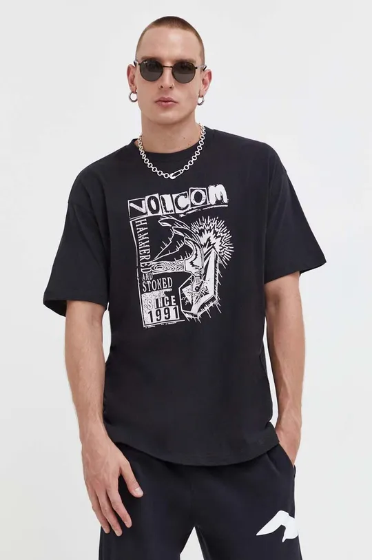 μαύρο Βαμβακερό μπλουζάκι Volcom