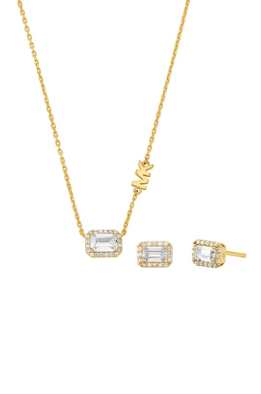 Колье и серьги из позолоченного серебра Michael Kors циркон золотой MKC1759CZSET