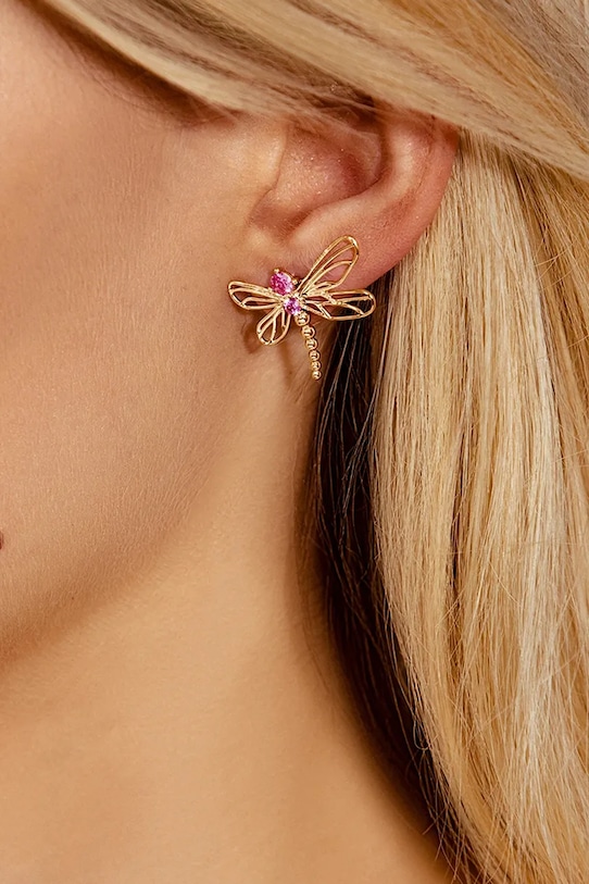 Lilou cercei placați cu aur Dragonfly 182/22/KOL/AZU/ROC/PO aur AA00