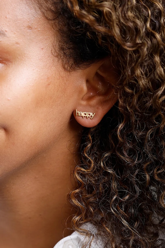 Аксесуари Позолочена срібна сережка Design Letters 90401012HAPPY золотий