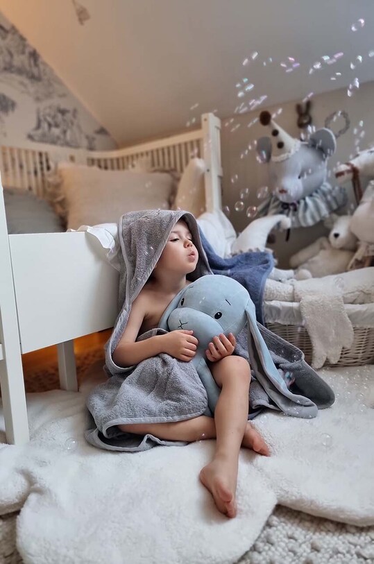 Effiki prosop din bumbac pentru copii 95x95 cm gri Recznik.z.kaptur.grafit