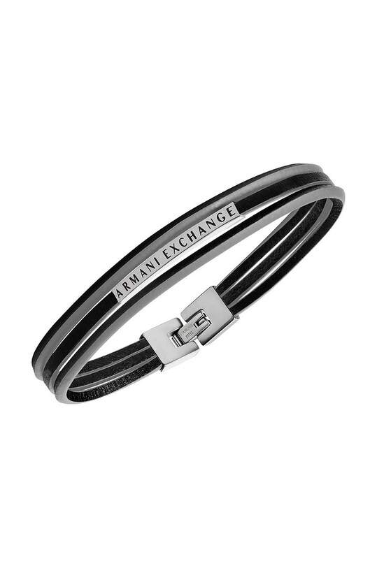 Armani Exchange bőr karkötő AXG0085040 fekete AA00
