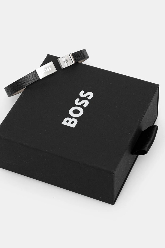 BOSS bransoletka skórzana 1580336M czarny AA00