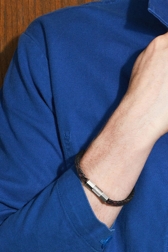 Fossil bransoletka skórzana srebrny JF04918040