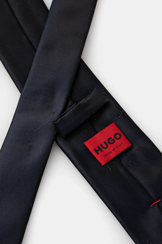 HUGO krawat z dodatkiem jedwabiu 50530106 granatowy AA00