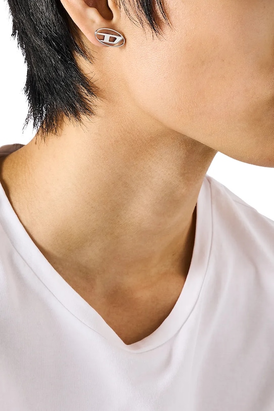 Diesel серьга для мужчин из нержавеющей стали Oval D Logo серебрянный DX1502040