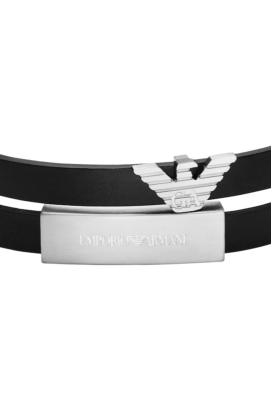 Emporio Armani brățară pentru bărbați, din piele Eagle Logo EGS3311040 negru AA00