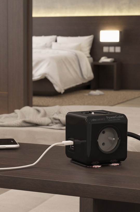 Decor Allocacoc - Zásuvka PowerCube Extended USB BLACK 3 m. 2404BK/FREUPC čierna
