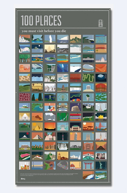DOIY plakat 100 Places You Must Visit Before You Die DYPOSTPLE zielony AA00