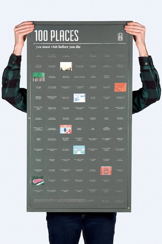 Salon i sypialnia DOIY plakat 100 Places You Must Visit Before You Die DYPOSTPLE zielony