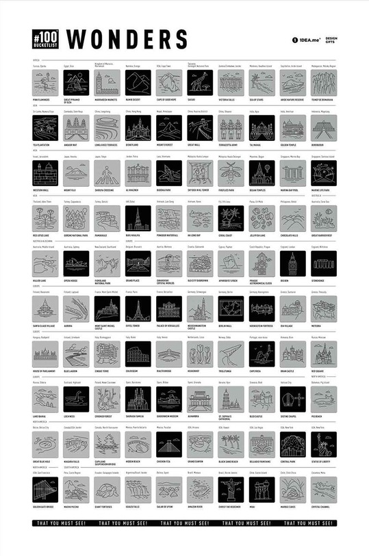 1DEA.me plakat zdrapka #100 BUCKETLIST Wonders Edition 100W