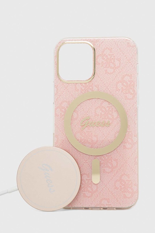 Guess etui na telefon i ładowarka iPhone 12/12 Pro wzorzyste różowy GUBPP12MH4EACSP
