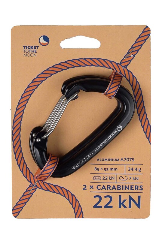 Ticket to The Moon függőágyba szerelhető karabinerek 22kN 2 db TMBINER22 fekete AA00