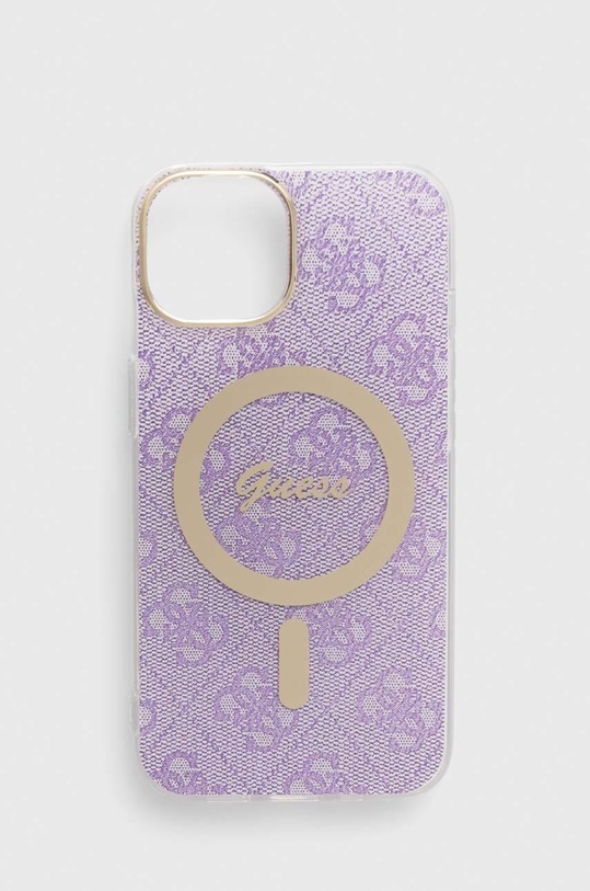 Obal na telefon Guess iPhone 14 6.1" na mobil fialová GUHMP14SH4STU