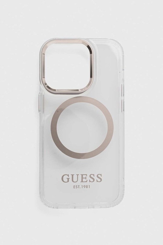 Puzdro na mobil Guess iPhone 14 Pro 6,1" na mobil zlatá GUHMP14LHTRMD
